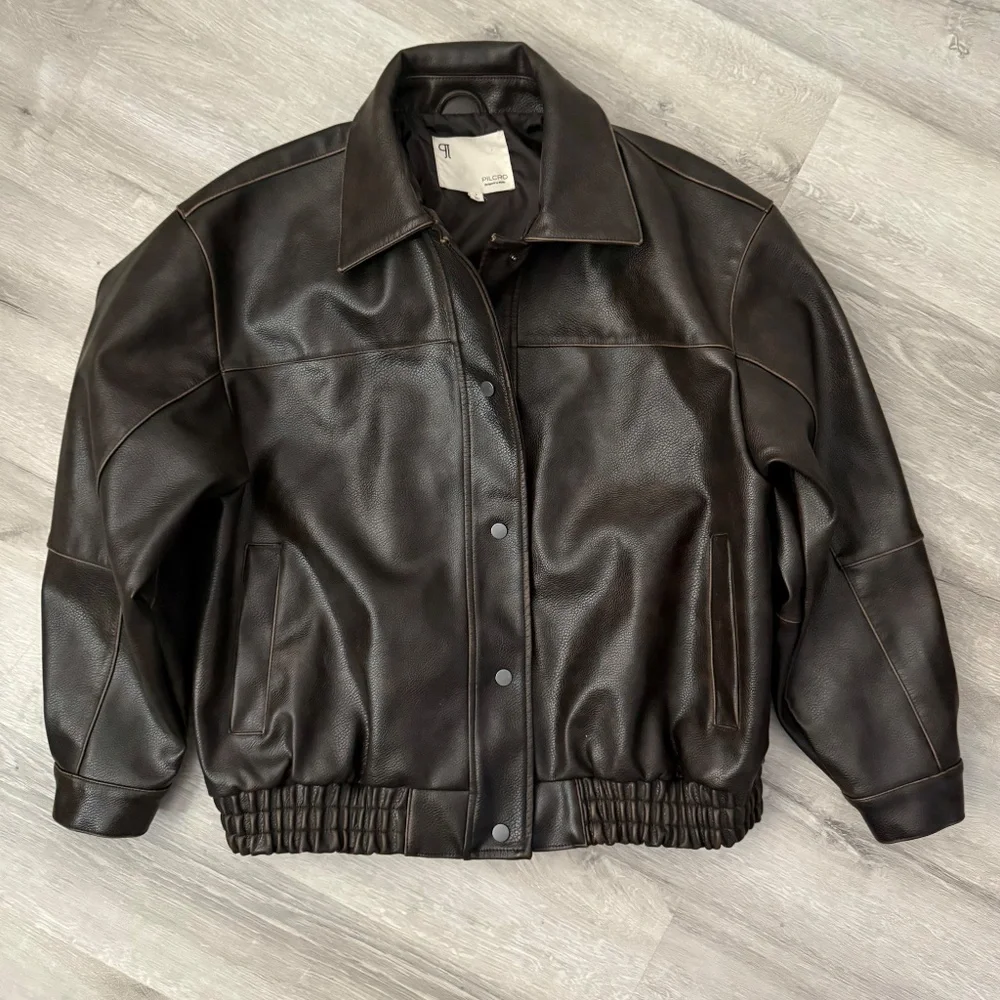 Pilcro Dark Brown Leather Bomber Jacket - Picture 8 of 15
